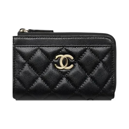 CHANEL Телячья кожа Держатель для карт Женские Черный