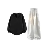 Чёрный топ + белые серые штаны Фотиния