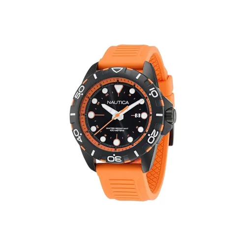 NAUTICA Мужские часы Кварцевый механизм Силиконовый ремешок 44 мм Черный циферблат