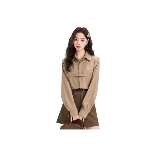 MENGXIAOQI Хаки Женские Рубашки