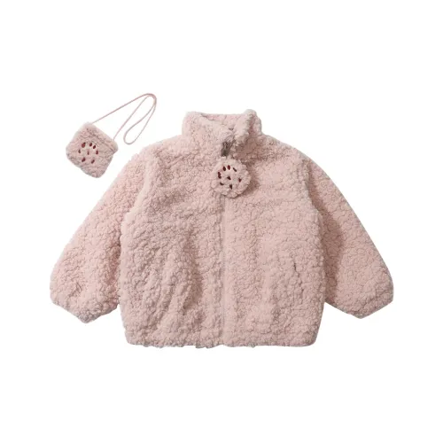 RHOBESAM Little Rain Dots Bear Paw Fur Sweater Pink Kids Jackets