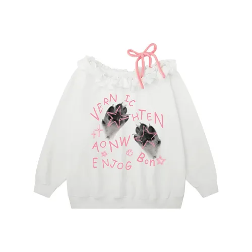 THREE Кружевная отделка Off Плечо Свитшот Женские