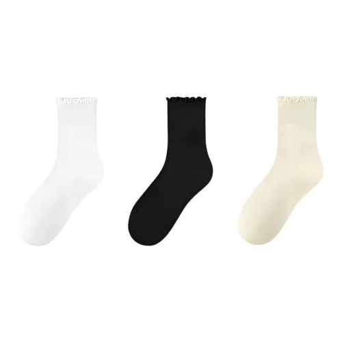 MADALLO [3 упаковки] 1 Молочный белый + 1 Черный + 1 Белый Женские носки MID до икры
