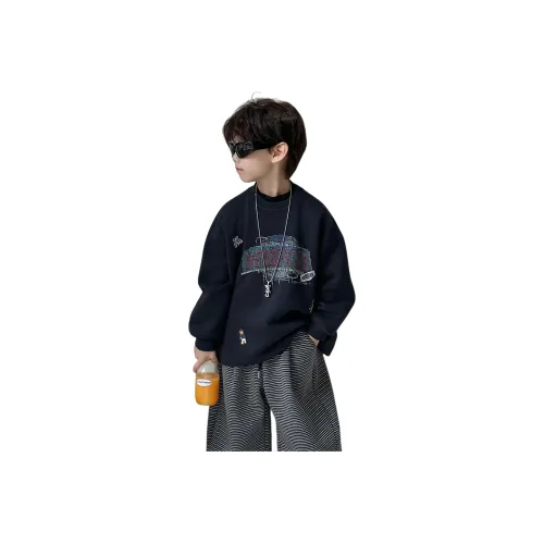 ЮЙЧЖАОЛИНЬ С принтом флисовая подкладка худи и свитшоты темно-синий синий для детей свитшоты