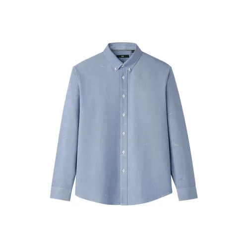 HLA Синий Серый Узор R7 Мужская Рубашка