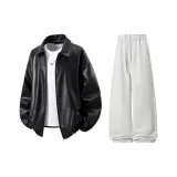 Чёрный топ + белые серые штаны Фотиния