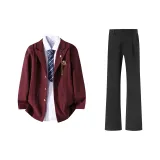 Red+White Shirt+Tie+Black Pants