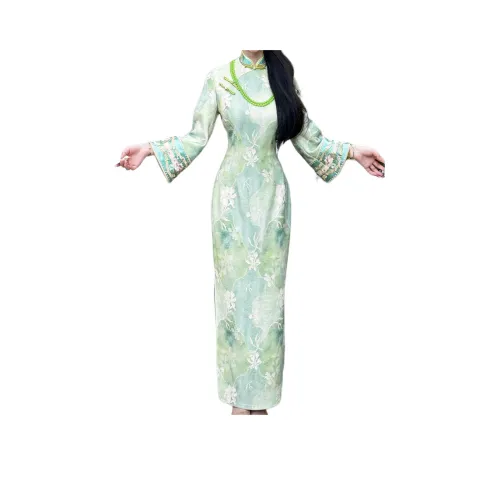 QIAOMONVHAI Длинное платье с длинными рукавами женское