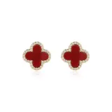 Серьги-гвоздики "Четырехлистный клевер" [Красный]