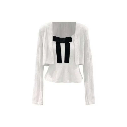 DYYPC Белый Кардиган + Белый Подтяжки Женские Трикотаж