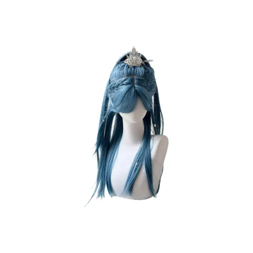 Northward Incline Синий Wispy Bangs Длинные Прямые Волосы Женская Перука Высокая Температура Пряжа