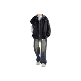 Чёрная куртка + винтажные синие джинсы