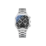 Стальной браслет - серебряный корпус, черный циферблат