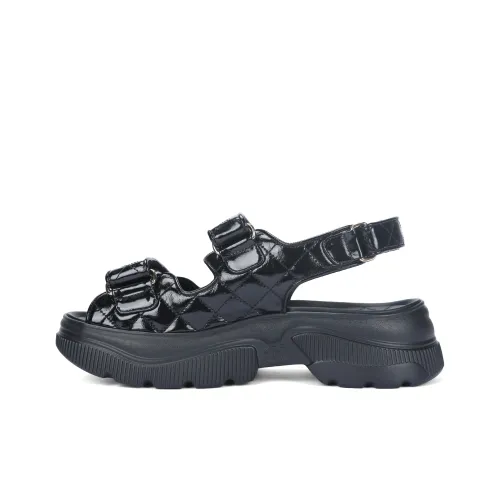 CHANEL 25B One Ремешок Сандалии 5,5 см Женские Черные