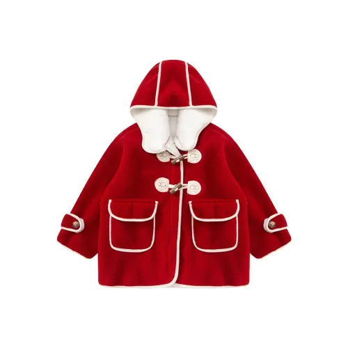 RHOBESAM Mingxinmei Child 0035 Бычий рог Кнопка Овчина С капюшоном Пальто Красный Kids Куртки