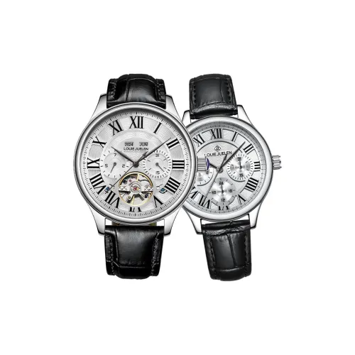 LOUIE JUELEN Heritage Collection Автоматический Механический Механизм Часы с Естественной Кожей Ремешок Унисекс Белый Циферблат