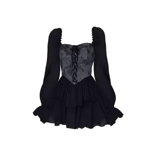 PUREIDOL Черные Женские Длинные Платья с Длинными Рукавами