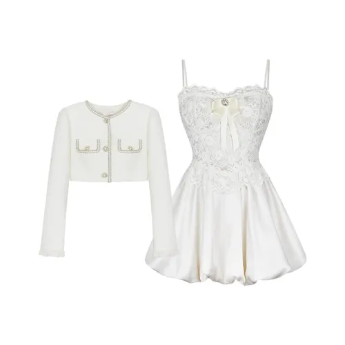 Абрикос Платье + Пальто Женские Комплекты с Юбкой