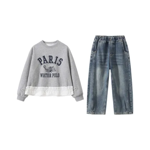 ZHIO Свитшот + Джинсы Школьный возраст Повседневная Спортивная Одежда