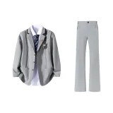 Серый+Белый Рубашка+Галстук+Серые Штаны