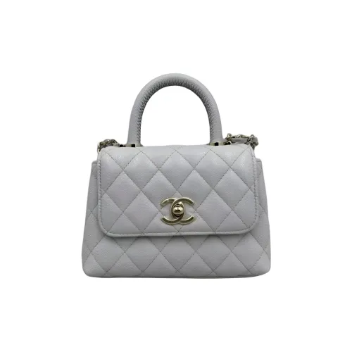 CHANEL Coco Handle Личи Коровья кожа Сумка Женская Нано Серый