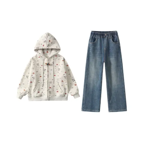 ZHIO Свитшот Пальто+Джинсы Школьный возраст Повседневная Спортивная Одежда