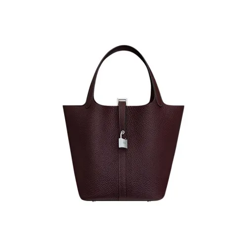 HERMES Picotin Lock Корова Кожа Корзина Сумка Ведрообразная Сумка Женская 0G Руж Sellier Седло Красный