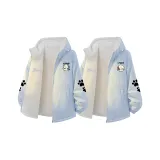 Пара Пуховые Куртки Комплекты [Голубой Лунный Свет Кошка + Голубой Лунный Свет Розовая Кошка]