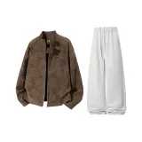 Кофейный топ + бело-серые штаны Фотиния