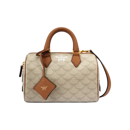 MCM Холст и Кожа Бостон Сумка Сумка через плечо Сумка Маленькая Женская Бежевая
