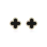 Серьги-гвоздики "Четырехлистный клевер" [Черный]
