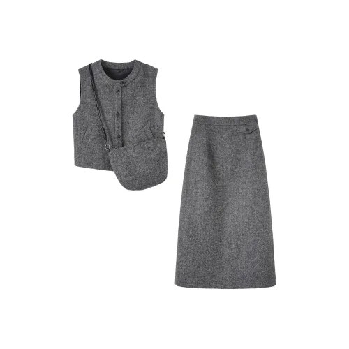 DX.DAXI Туманный Серый Женские Комплекты с Юбкой