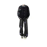 Чёрная куртка + джинсы с леопардовым принтом