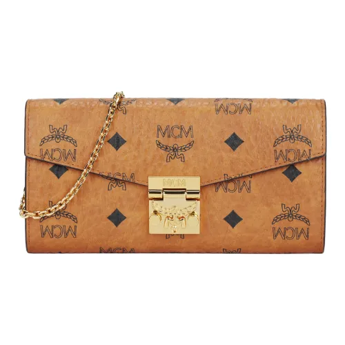 MCM Tracy Visetos Холст с кожей Сумка через плечо Кошелек Большой Женские Коньяк