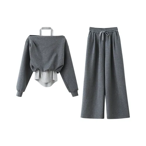 XIMENG Темно-серый Наборы одежды Женские Повседневные костюмы