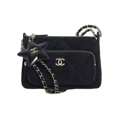 CHANEL NEIGE Ski Series Велюр Эффект Нейлон с Блестящим Плиссированным Телячьей Кожей Сумка Женская Черная