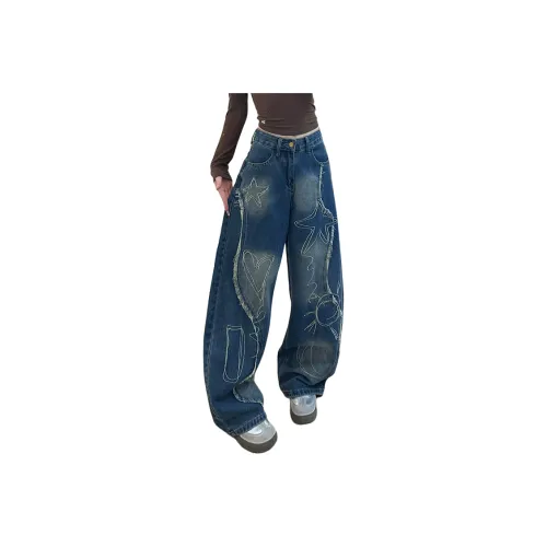 YGHOME OFFICIAL Синий [Звезды Вышивка] Качество Стиль 2,0 Унисекс Джинсы