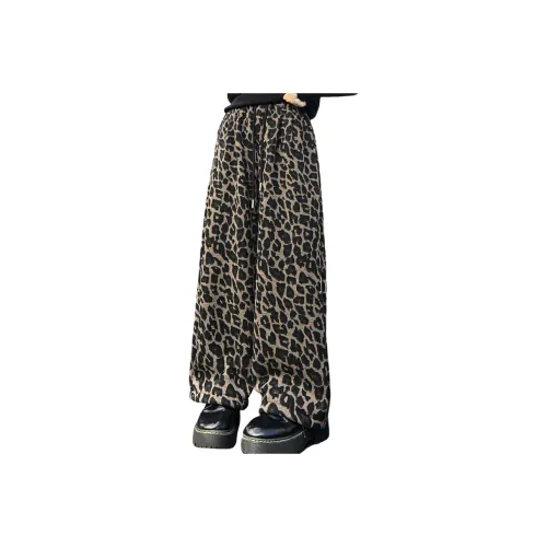 YUGUOGUO Леопардовый принт коричневый школьный возраст тренировочные брюки