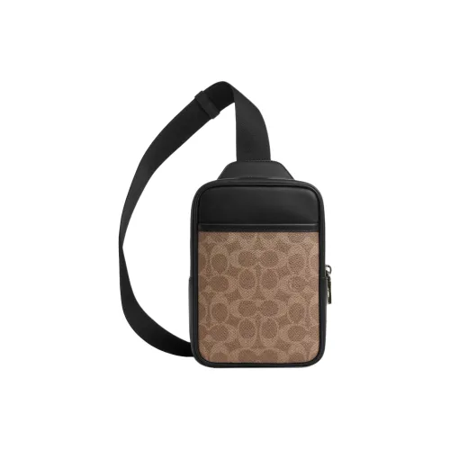 COACH Turner Покрытый холст Sling Сумка Маленькая Мужская Коричневая