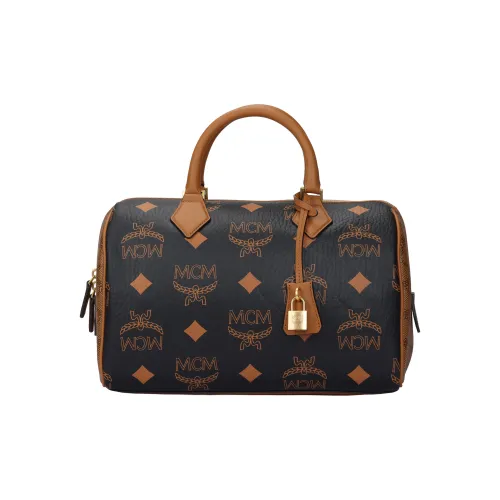 MCM Artificial Leather Boston Bag Shoulder Bag Crossbody Bag Medium Women's Black