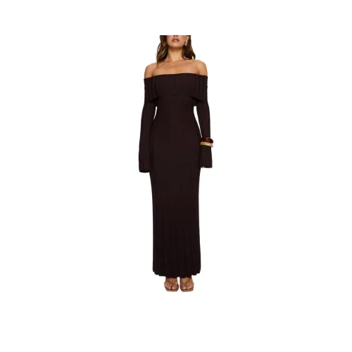 PRINCESS POLLY Ellouisa Длинный рукав ребристый макси-платье длинный рукав женское