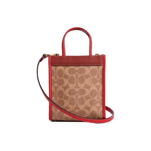 COACH Cashin Искусственная кожа Одно плечо Сумка Мини Женская Коричневая Желтая Ржавая Красная