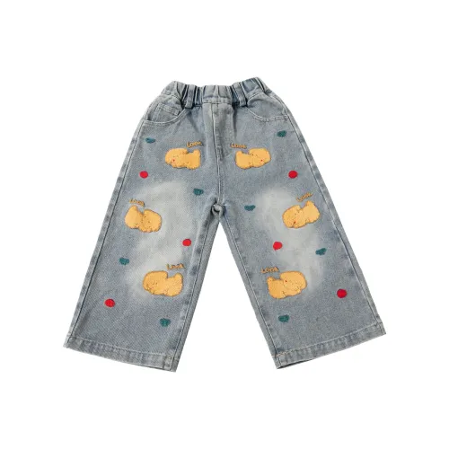 RHOBESAM Сладкий Дом Щенок Полотенце Вышитое Деним Широкие Брюки 2681 Изображение Цвет Kids Джинсы