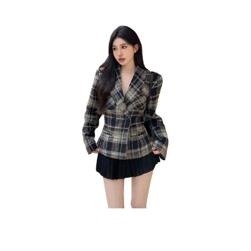 YOUSEKOO Черное Клетчатое Пальто Женское Бизнес-Костюм