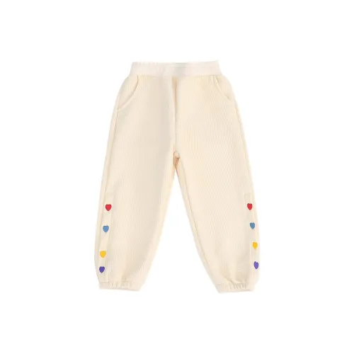 RHOBESAM Сладкий Дом 2305 Многоцветный Сердце Пуговица Флис Подкладка Брюки Бежевый Kids Спортивные Штаны