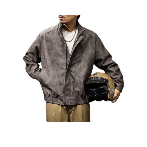 LUJIEBANG Серый Мужская Кожаная Куртка