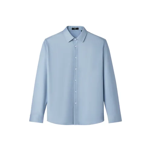 HLA Синий Серый Узор P4 Мужские Рубашки