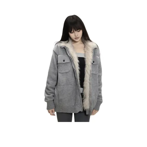 MUCCHIC Серый Флис Утепленные Женские Пуховики