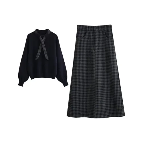 DANCANG Темно-синий свитер + юбка женский комплект с юбкой