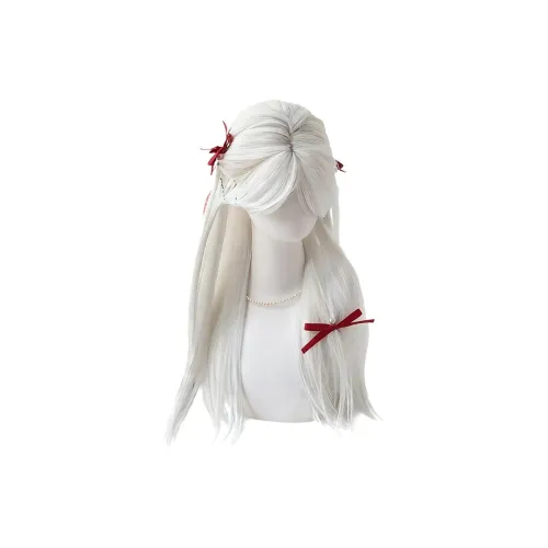 Northward Incline Белый Wispy Bangs Длинные Прямые Волосы Женская Перука Высокая Температура Пряжа